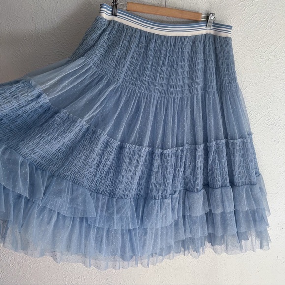 Maeve Anthropologie Blue Swiss Dot Tulle Tiered Midi Skirt 1X - Picture 4 of 7
